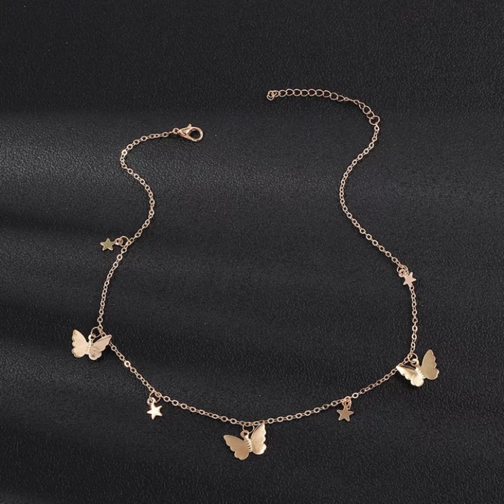 New Sequined Stars Butterfly Chain Necklace - Picture 3 of 5